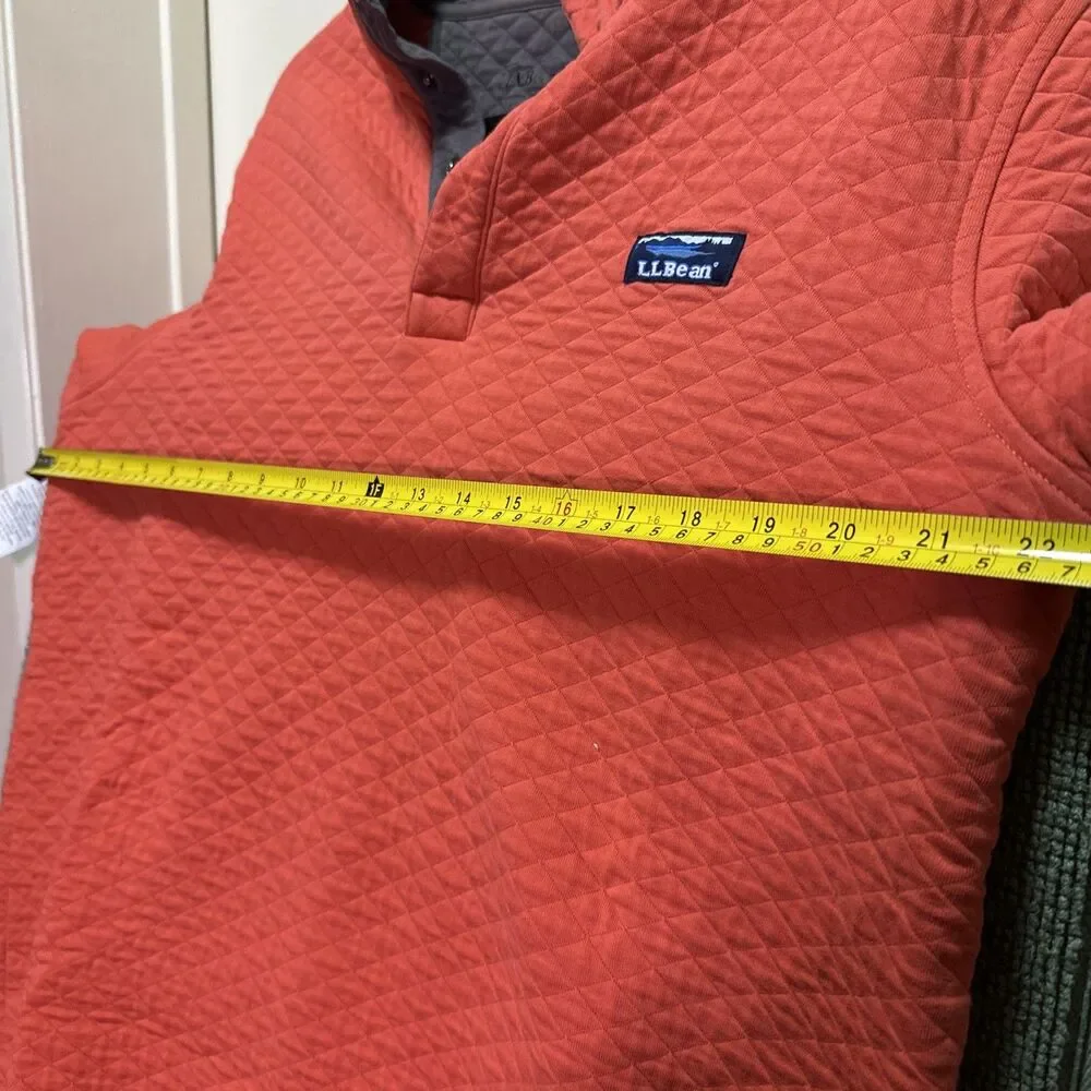 LL Bean Sweater Men Med Burnt Orange 1/4 Zip Quilted Casual Outdoors Hunt Golf
